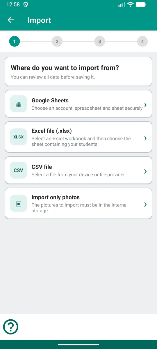 Massenimport von Lernenden aus Google Sheets, Excel oder CSV in Teacher Gradebook.