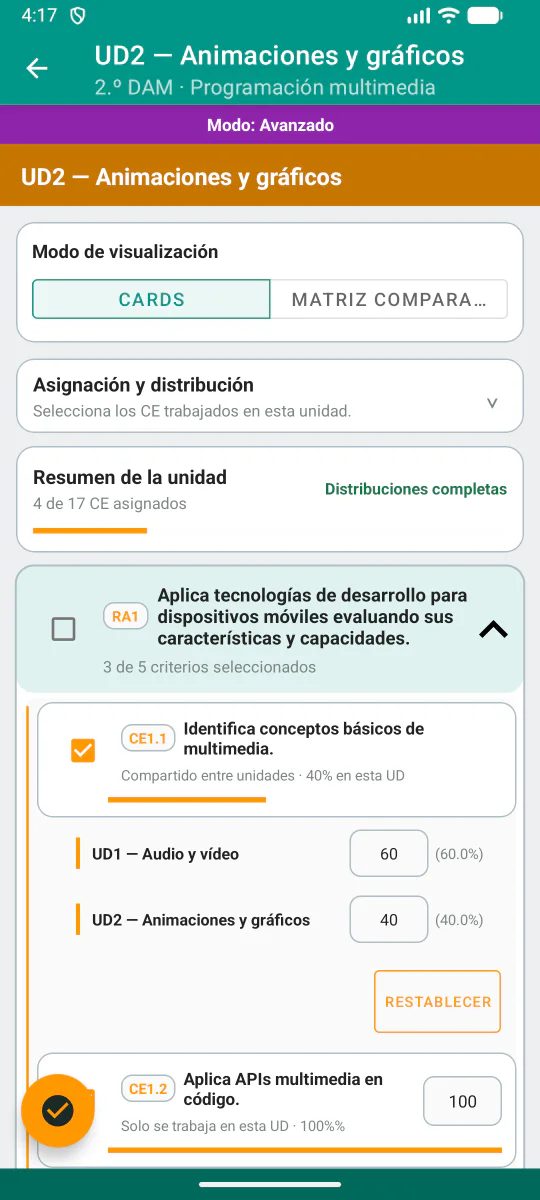 Distribució i ponderació de RA, CE i unitats didàctiques.