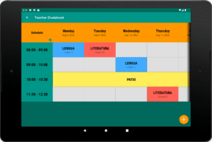 Horario del profe de la app cuaderno del profesor y profesora en tableta
